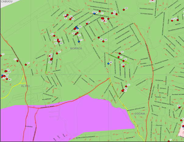 Mapa satélite com exibindo terrenos do município